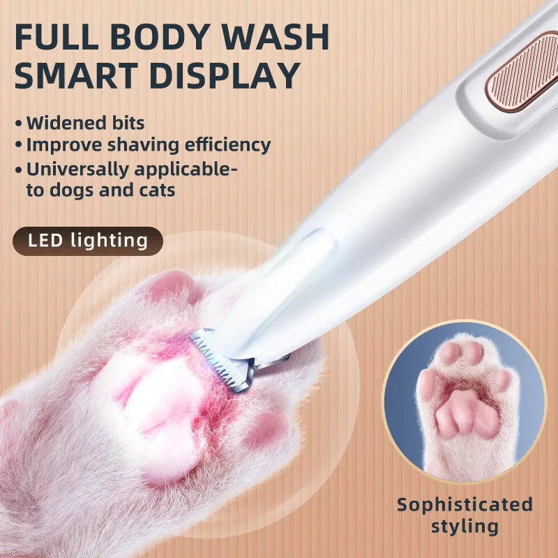 New Dog Paw Trimmer with LED Light Fully Waterproof Pet Hair Trimmer with LED Display Dog Clippers for Grooming 18Mm Widen Blade