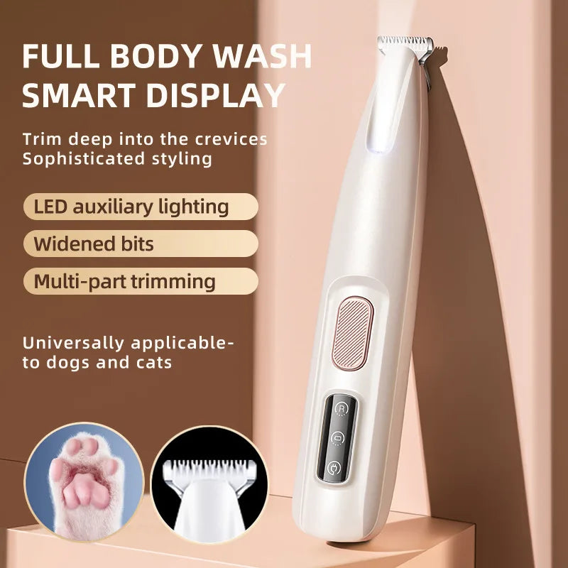 New Dog Paw Trimmer with LED Light Fully Waterproof Pet Hair Trimmer with LED Display Dog Clippers for Grooming 18Mm Widen Blade