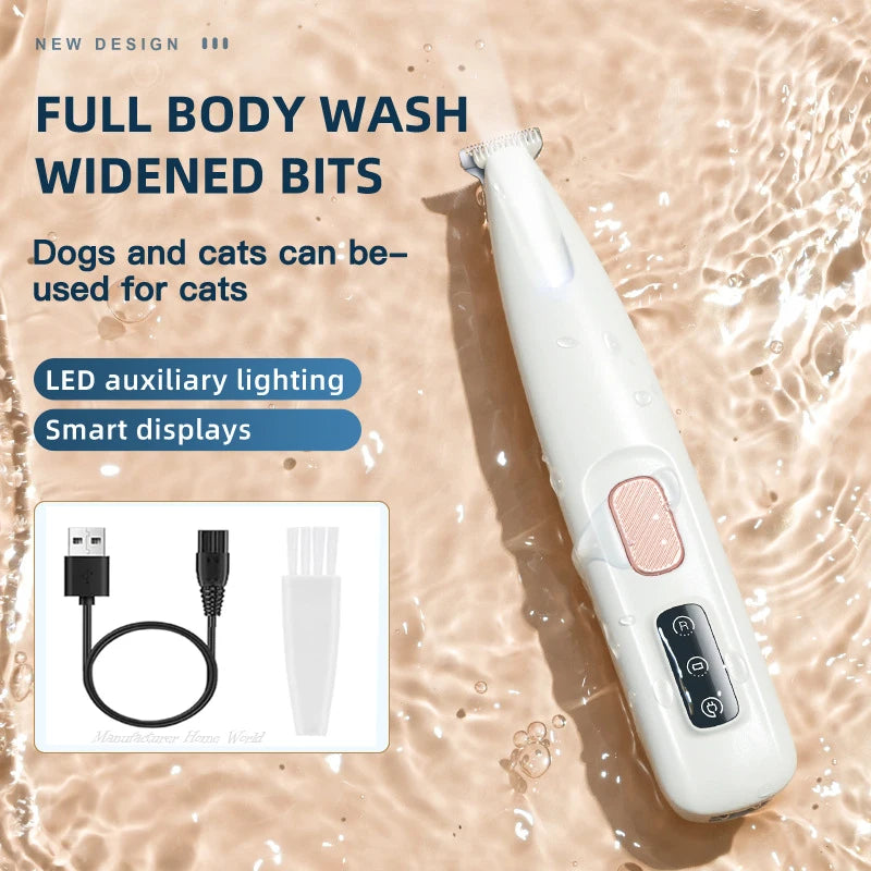 New Dog Paw Trimmer with LED Light Fully Waterproof Pet Hair Trimmer with LED Display Dog Clippers for Grooming 18Mm Widen Blade